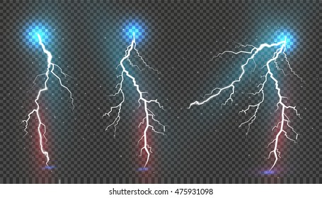 Set of lightnings.  Magic and bright lighting effects. Vector Illustration