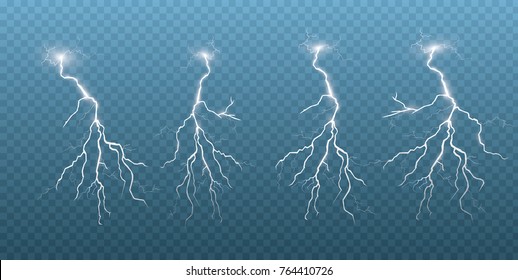 Set of lightnings Magic and bright lighting effects. Vector Illustration