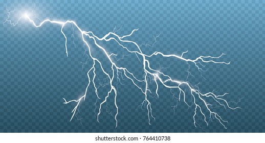Set of lightnings Magic and bright lighting effects. Vector Illustration