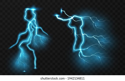 Set of lightnings storm and lightnings. Magic and bright. light effect Glowing.