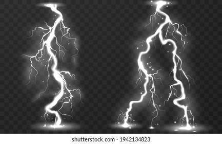Set of lightnings storm and lightnings. Magic and bright. light effect Glowing.