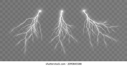 Set of Lightnings. Symbol of natural strength or magic, abstract, electricity and explosion. The effect of zippers and lighting, thunderstorm and lightning.