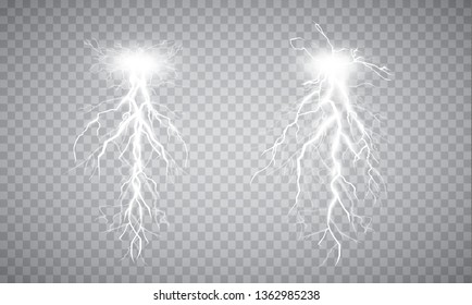 Set of lightnings. Thunder-storm and lightnings.