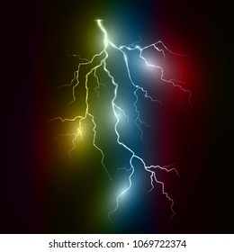 Set of lightnings. Thunder-storm and lightnings. Magic and bright lighting effects. Vector Illustration