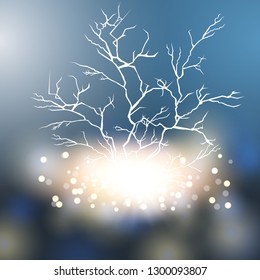 Set of lightnings. Thunder-storm and lightnings. Magic and bright lighting effects. Vector Illustration
