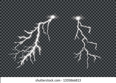 Set of lightnings. Thunder-storm and lightnings. Magic and bright lighting effects. Vector Illustration