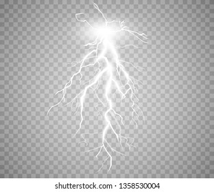 Set of lightnings. Thunder-storm and lightnings. Magic and bright lighting effects. Vector Illustration 