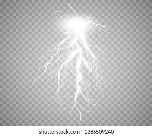 Set of lightnings. Thunder-storm and lightnings. Magic and bright lighting effects. Vector Illustration