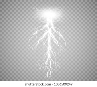 Set of lightnings. Thunder-storm and lightnings. Magic and bright lighting effects. Vector Illustration