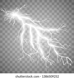 Set of lightnings. Thunder-storm and lightnings. Magic and bright lighting effects. Vector Illustration