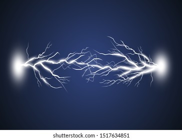 Set of lightnings. Thunder-storm and lightnings. Magic and bright lighting effects. Vector Illustration