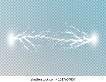 Set of lightnings. Thunder-storm and lightnings. Magic and bright lighting effects. Vector Illustration