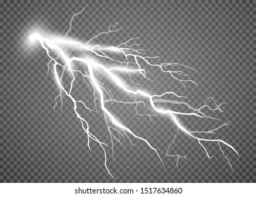 Set of lightnings. Thunder-storm and lightnings. Magic and bright lighting effects. Vector Illustration