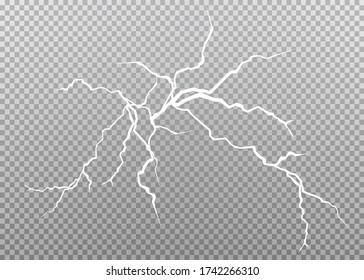 Set of lightnings. Thunder-storm and lightnings. Magic and bright lighting effects. Vector Illustration