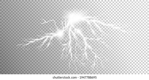 Set of lightnings. Thunder-storm and lightnings. Magic and bright lighting effects. Vector Illustration