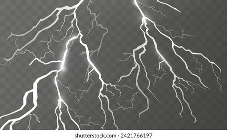 Set of lightnings. Thunder-storm and lightnings. Magic and bright lighting effects. Vector Illustration