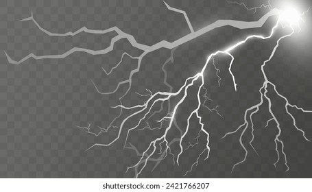 Satz Blitze. Gewitter und Blitze. Zauberhafte und helle Lichteffekte. Vektorgrafik