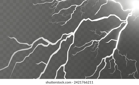 Juego de relámpagos. Tormenta eléctrica y rayos. La iluminación es mágica y luminosa. Ilustración vectorial