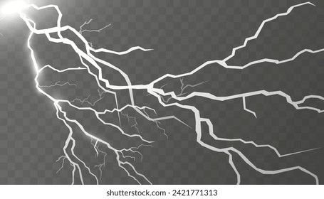 Set of lightnings. Thunder-storm and lightnings. Magic and bright lighting effects. Vector Illustration