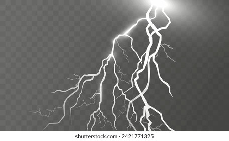 Set of lightnings. Thunder-storm and lightnings. Magic and bright lighting effects. Vector Illustration