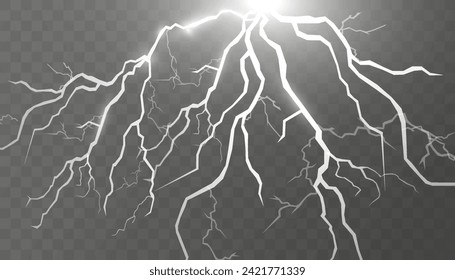 Set of lightnings. Thunder-storm and lightnings. Magic and bright lighting effects. Vector Illustration