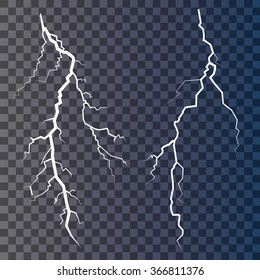 Set of lightnings. Thunder-storm and lightnings. Magic and bright lighting effects. Vector Illustration
