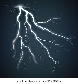 Set of lightnings. Thunder-storm and lightnings. Magic and bright lighting effects. Vector Illustration