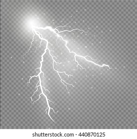 Set of lightnings. Thunder-storm and lightnings. Magic and bright lighting effects. Vector Illustration