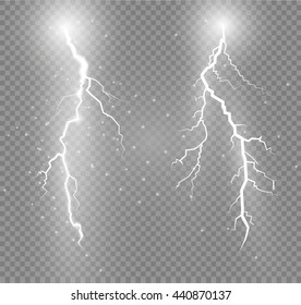 Set of lightnings. Thunder-storm and lightnings. Magic and bright lighting effects. Vector Illustration