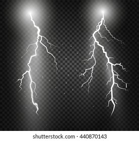 Set of lightnings. Thunder-storm and lightnings. Magic and bright lighting effects. Vector Illustration