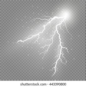 Set of lightnings. Thunder-storm and lightnings. Magic and bright lighting effects. Vector Illustration