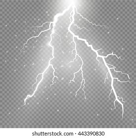 Set of lightnings. Thunder-storm and lightnings. Magic and bright lighting effects. Vector Illustration