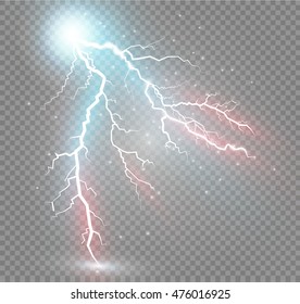 Set of lightnings. Thunder-storm and lightnings. Magic and bright lighting effects. Vector Illustration