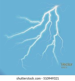 Set of lightnings. Thunder-storm and lightnings. Magic and bright lighting effects. Vector Illustration
