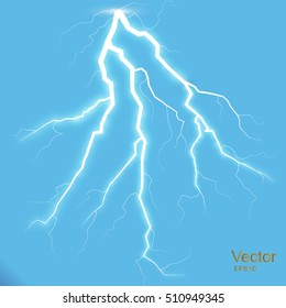 Set of lightnings. Thunder-storm and lightnings. Magic and bright lighting effects. Vector Illustration