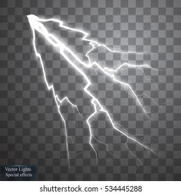 Set of lightnings. Thunder-storm and lightnings. Magic and bright lighting effects. Vector Illustration
