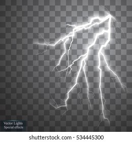 Set of lightnings. Thunder-storm and lightnings. Magic and bright lighting effects. Vector Illustration
