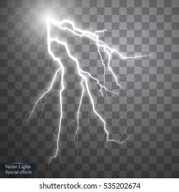 Set of lightnings. Thunder-storm and lightnings. Magic and bright lighting effects. Vector Illustration