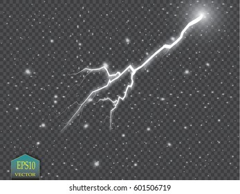 Set of lightnings. Thunder-storm and lightnings. Magic and bright lighting effects. Vector Illustration