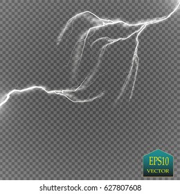 Set of lightnings. Thunder-storm and lightnings. Magic and bright lighting effects. Vector Illustration