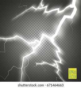 Set of lightnings. Thunder-storm and lightnings. Magic and bright lighting effects. Vector Illustration