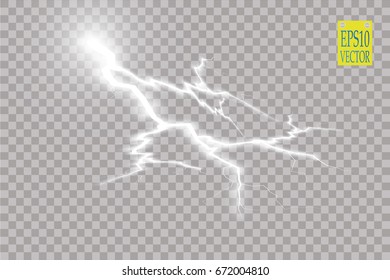 Set of lightnings. Thunder-storm and lightnings. Magic and bright lighting effects. Vector Illustration