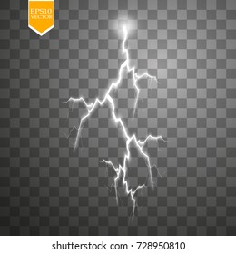 Set of lightnings. Thunder-storm and lightnings. Magic and bright lighting effects. Vector Illustration