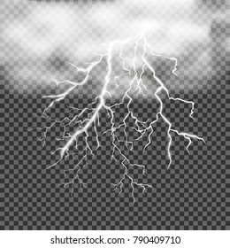 Set of lightnings. Thunder-storm and lightnings. Magic and bright lighting effects. Vector Illustration