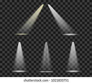 Set lights to ligh the lighting scene bright shining refelectors - isolated vector on transparent background
