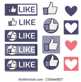 Set of LIKE buttons vector illustration. Hearts button vector