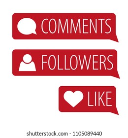 Set of Like, Comment, Follower isolated counter notification. Flat Social Media Sign. Vector illustration