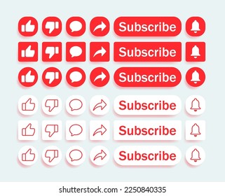 set of like, comment, share, subscribe and bell notification icon