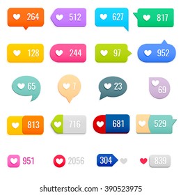 Set of Like Counter Notification Icons on Ribbons and Labels. Vector Illustration.