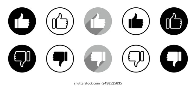 Set of like and dislike icon circle. Vector Illustration.